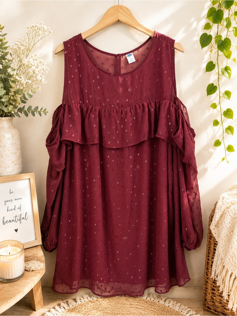 Old Navy Burgundy Cold-Shoulder Mini Dress